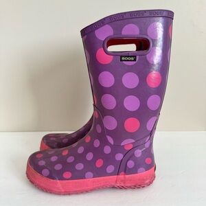 Bogs Rubber Pull On Waterproof Rain Boots Polka Dot Purple Big Kids Youth Size 5